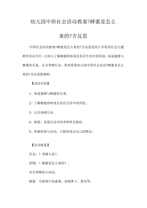 幼儿园中班社会活动教学设计《蜂蜜是怎么来的》含反思.docx