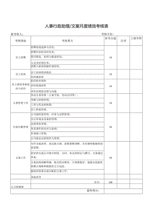 人事行政助理文案月度绩效考核表.docx