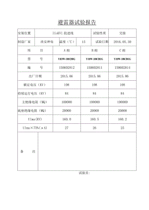 110KV线路避 雷 器 试 验 报 告2.docx