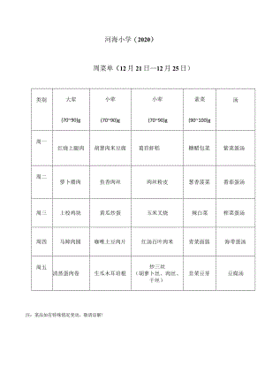 河海小学2020一周菜单12月21日---12月25日.docx