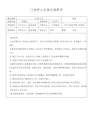 门诊护士长岗位说明书.docx