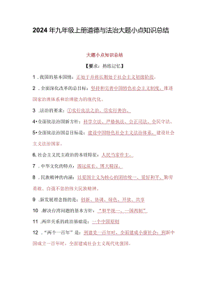 2024年九年级上册道德与法治大题小点知识总结.docx