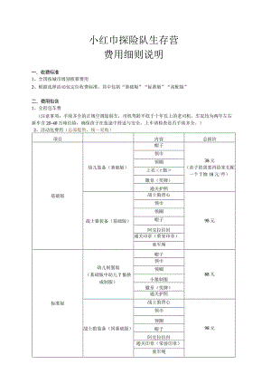 2天1夜小红巾探险队生存营费用预算表.docx