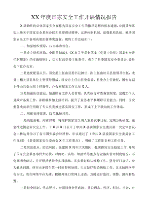 xx年度国家安全工作开展情况报告.docx