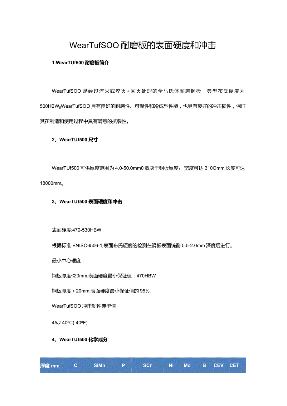 WearTuf500耐磨板的表面硬度和冲击.docx_第1页