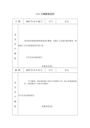 [施工资料]工地安全日记(9).docx