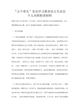 “五个带头”党史学习教育民主生活会个人对照检查材料.docx