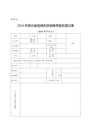 2024年湖北省选调生推荐报名登记表（2024届毕业生）.docx