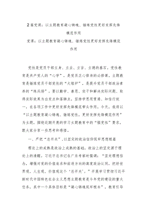 2篇党课：以主题教育凝心铸魂、锤炼党性更好发挥先锋模范作用.docx