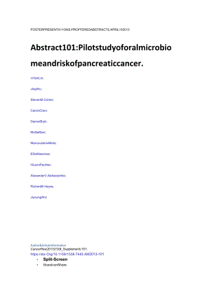 Abstract101Pilotstudyoforalmicrobiomeandriskofpancreaticcancer.docx