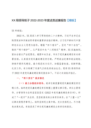XX局领导班子2022-2023年度述责述廉报告【模板】.docx