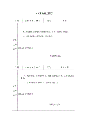[施工资料]工地安全日记(17).docx