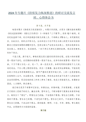 2024年专题片《持续发力纵深推进》的研讨交流发言材、心得体会7篇.docx