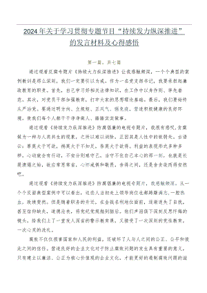 2024年关于学习贯彻专题节目“持续发力纵深推进”的发言材料及心得感悟.docx