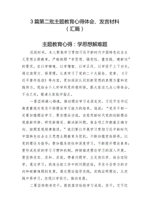 3篇第二批主题教育心得体会、发言材料（汇篇）.docx