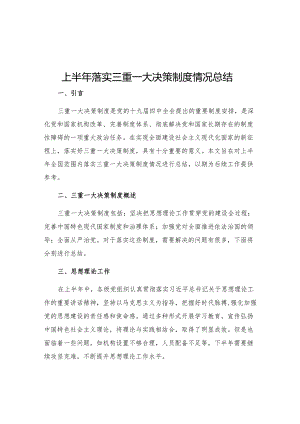 上半年落实三重一大决策制度情况总结.docx