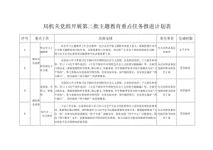 局机关党组开展第二批主题教育重点任务推进计划表.docx