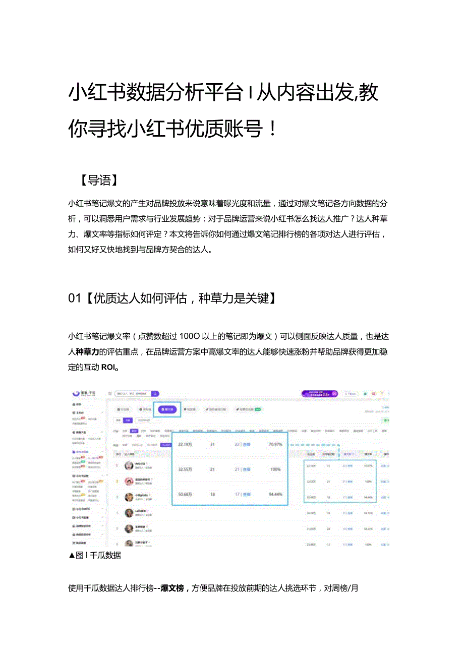 小红书数据分析平台_从内容出发教你寻找小红书优质账号！.docx_第1页