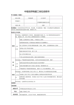 中级技师电镀工岗位说明书.docx