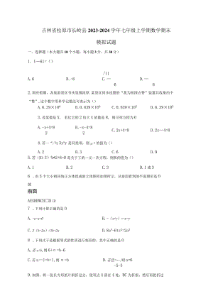 吉林省松原市长岭县2023-2024学年七年级上册数册末试题（附答案）.docx