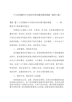 个人在清廉失守方面存在的问题及整改措施(通用3篇).docx