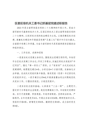 区委区级机关工委书记抓基层党建述职报告.docx