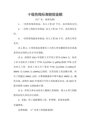 十级伤残标准赔偿金额.docx