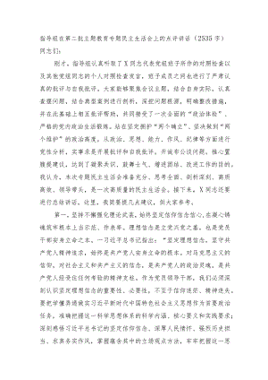 指导组在第二批主题教育专题民主生活会上的点评讲话.docx