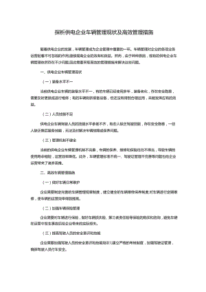 探析供电企业车辆管理现状及高效管理措施.docx
