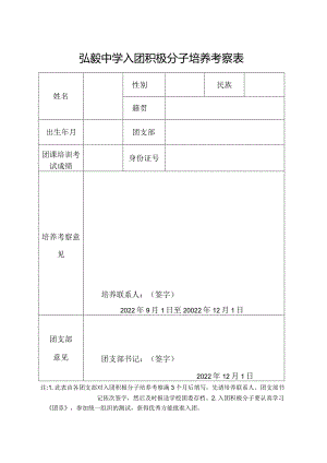 弘毅中学入团积极分子培养考察表.docx