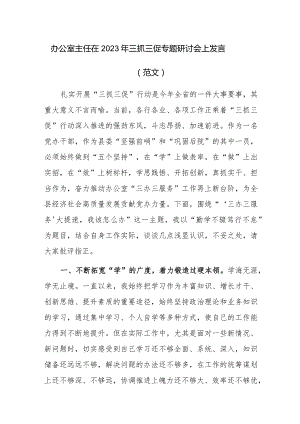 办公室主任在2023年三抓三促专题研讨会上发言范文.docx