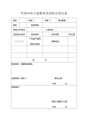 干部教育培训积分登记表.docx