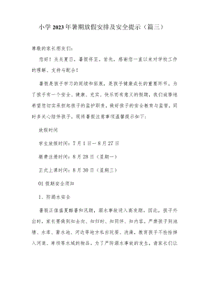 小学2023年暑期放假安排及安全提示（篇三）.docx
