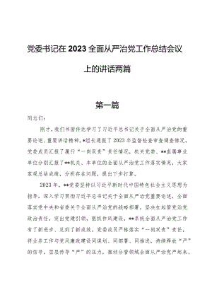 党委书记在2023全面从严治党工作总结会议上的讲话两篇.docx