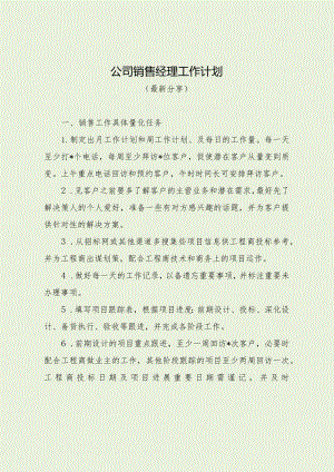 公司销售经理工作计划（最新分享）.docx