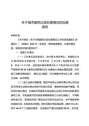 关于城市建筑垃圾处置情况的自查报告（2021-9-27）.docx