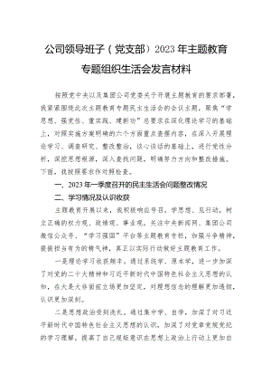 公司领导班子（党支部）2023年主题教育专题组织生活会发言材料.docx