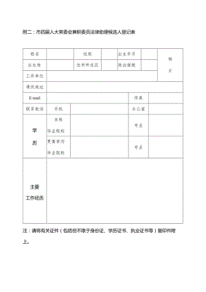 市四届人大常委会兼职委员法律助理候选人登记表.docx