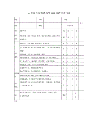 实验小学品德科学活动课堂教学评价表（样表）.docx