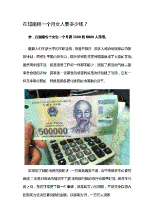 在越南租一个月女人要多少钱.docx
