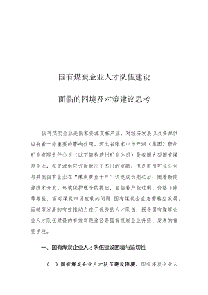 国有煤炭企业人才队伍建设面临的困境及对策建议思考.docx