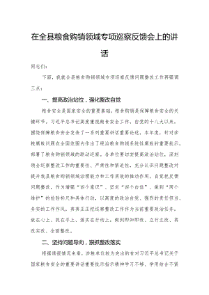 在全县粮食购销领域专项巡察反馈会上的讲话.docx