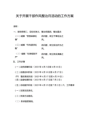 关于开展干部作风整治月活动的工作方案.docx