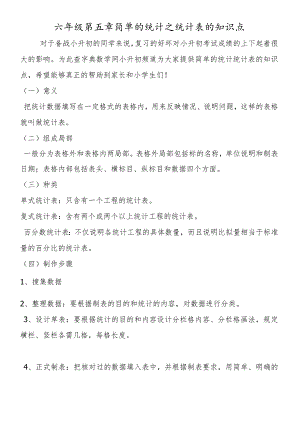 六年级第五章简单的统计之统计表的知识点.docx