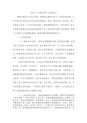 民政六个方面问题个人检查发言.docx