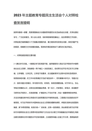 2023年主题教育专题民主生活会个人对照检查发言提纲.docx