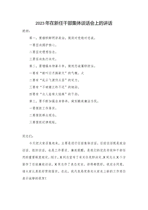 2023年在新任干部集体谈话会上的讲话.docx