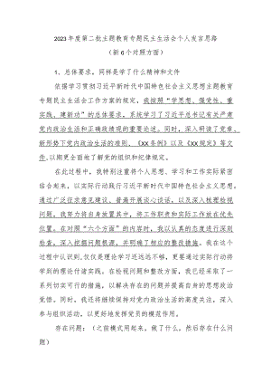 2023年度第二批主题教育专题民主生活会个人发言思路（新6个对照方面）.docx