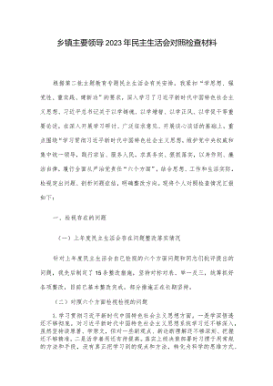 乡镇主要领导2023年民主生活会对照检查材料.docx