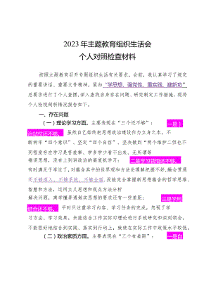 2023.12.27（写作模板）2023年主题教育组织生活会上的个人对照检查材料.docx